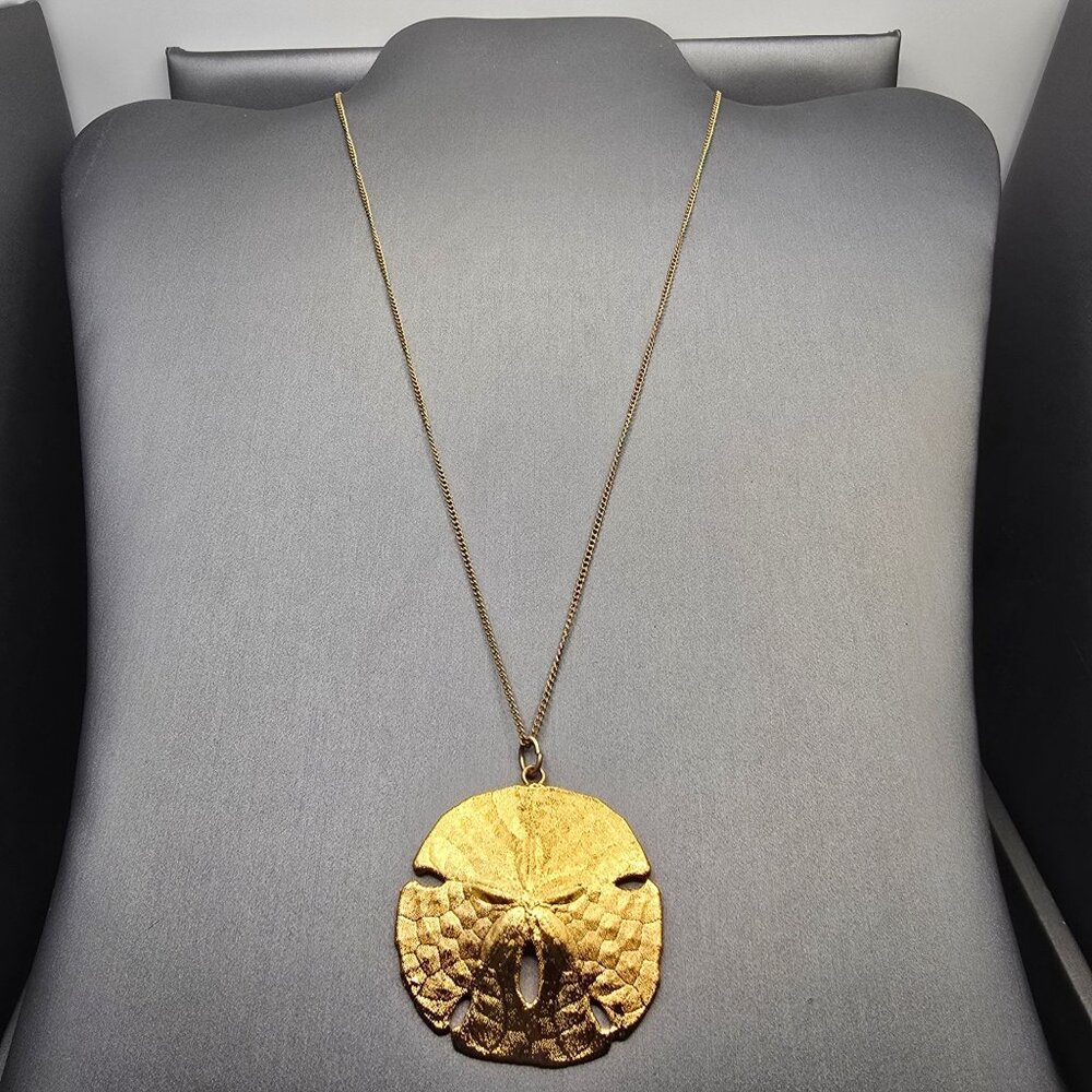 VTG 12K GF Sand Dollar Pendant Necklace 18" Natural Shell 1970s USA - Picture 2 of 11